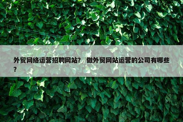 外贸网络运营招聘网站？ 做外贸网站运营的公司有哪些？