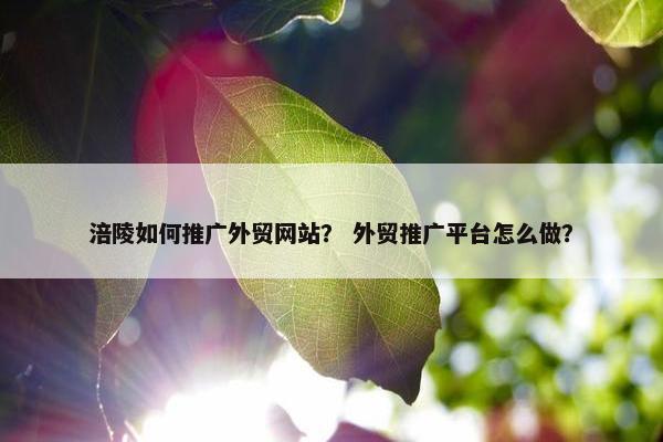 涪陵如何推广外贸网站？ 外贸推广平台怎么做？
