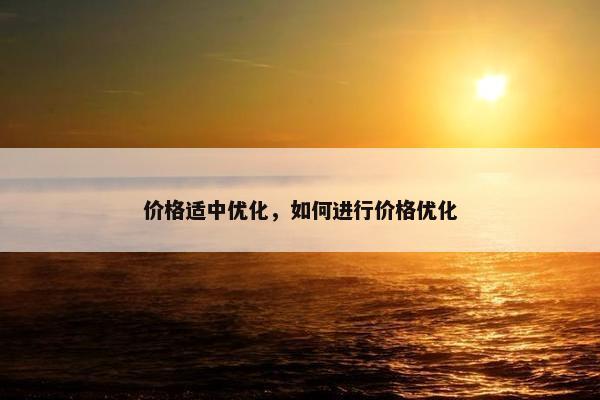 价格适中优化，如何进行价格优化
