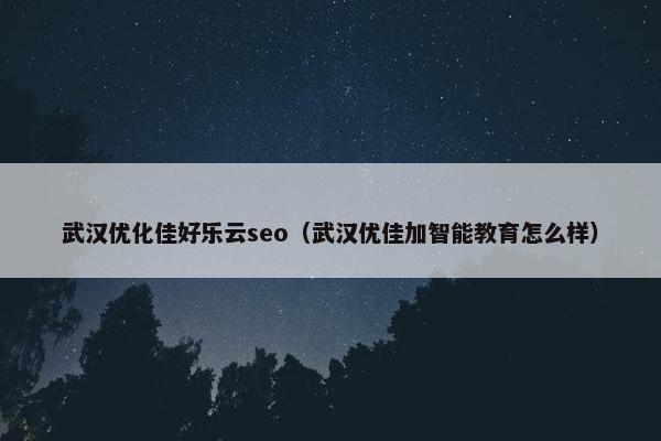 武汉优化佳好乐云seo（武汉优佳加智能教育怎么样）