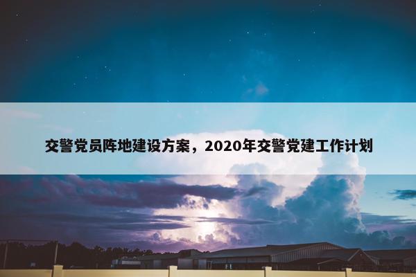 交警党员阵地建设方案，2020年交警党建工作计划