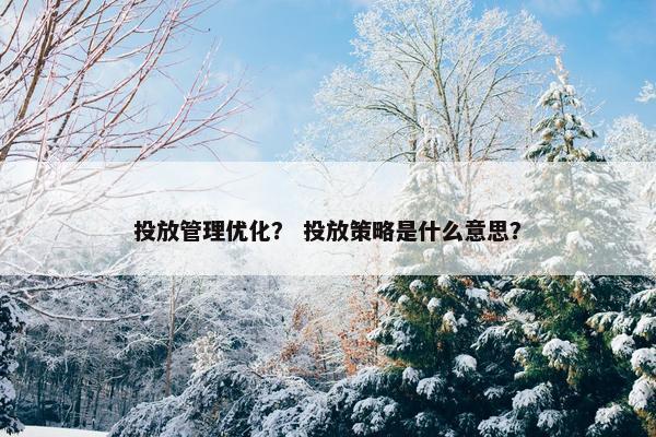 投放管理优化？ 投放策略是什么意思？
