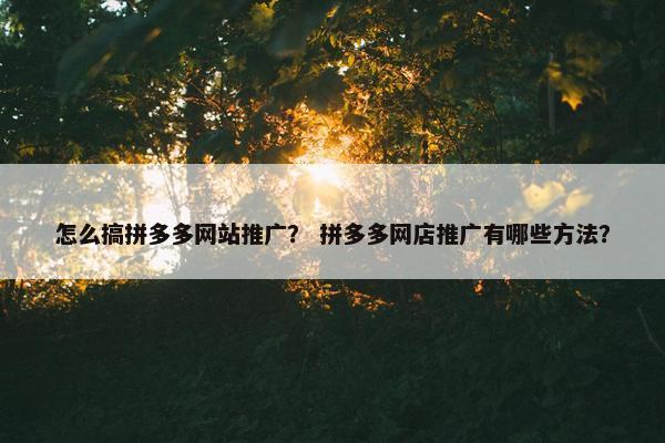 怎么搞拼多多网站推广？ 拼多多网店推广有哪些方法？