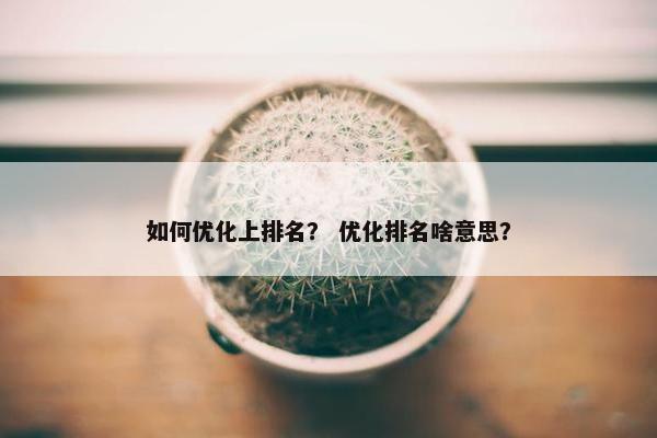 如何优化上排名？ 优化排名啥意思？